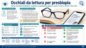 Scopri di più sull'articolo Occhiali da lettura per presbiopia: come calcolare le diottrie, gradazione giusta, costi e falsi miti